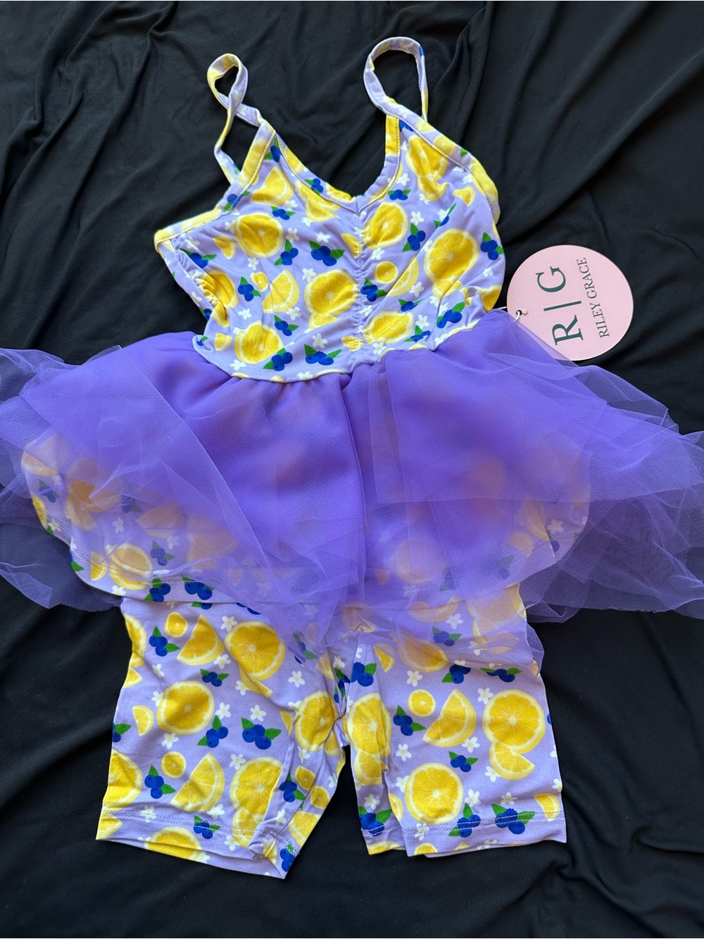 Girl’s Blueberry & Lemon Bamboo Peplum Tutu w/Biker Shorts